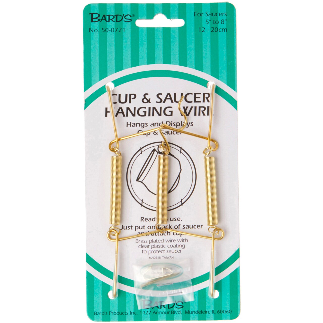 Bard's Gold-toned Wall Mountable Tension Cup and Saucer Hanger, 8" H x 2.75" W x 1" D